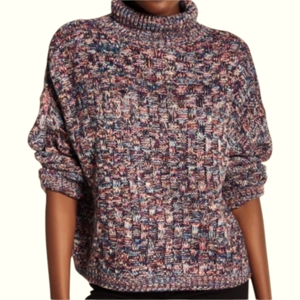 Elodie Burgandy PatchWork Turtleneck Sweater